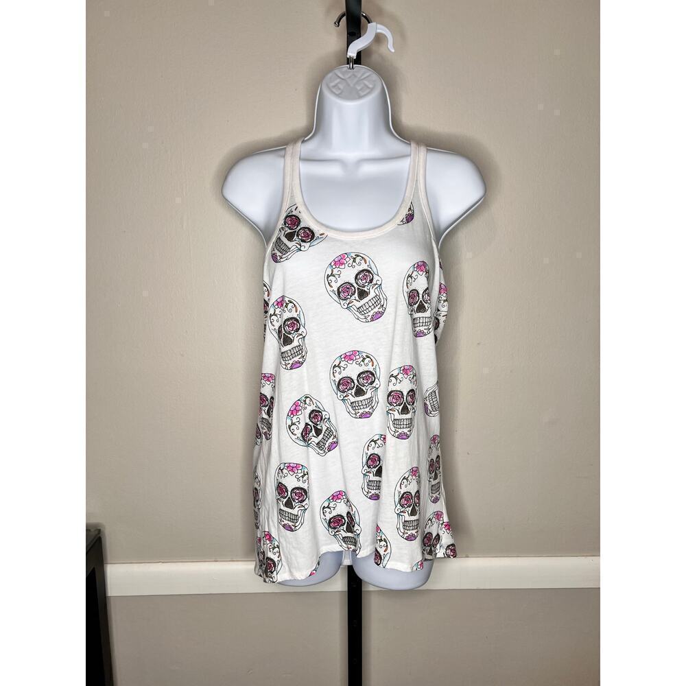 ☀️Chaser White Sugar Skull Print Día de Muertos Sleeveless Tank Top Size M NWT